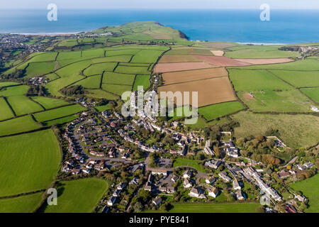 Aerial view over the village of Georgham, North Devon, England Stock Photo