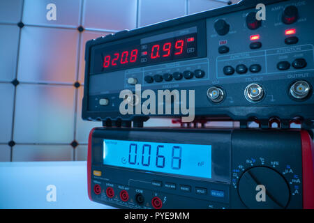 Electronic measuring instrument. Function generator and  Multimeter Instrument for measuring voltage Stock Photo