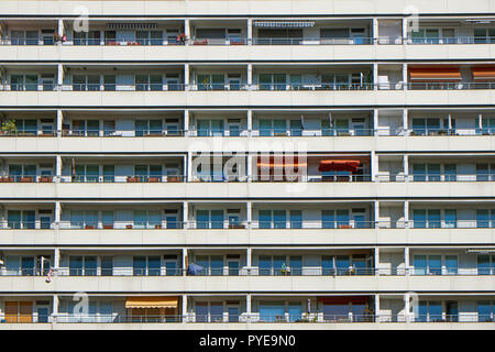 Facade of a prefabricated public housing building seen in Berlin, Germany Stock Photo