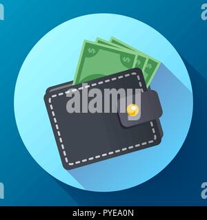 Flat Vector Wallet with Money Icon and cash Stock Vector