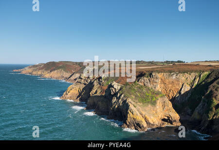 Rugged coastline at Crabbe on the North coast of Jersey , Channel Islands Stock Photo