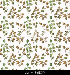 Seamless floral pattern with watercolor branches with leaves, hand drawn isolated on a white background. Romantic background for web pages, wedding in Stock Vector