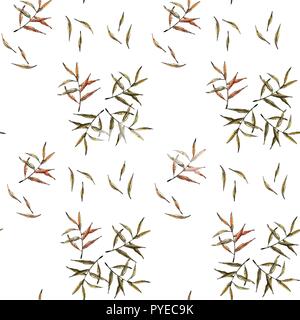 Cute colorful little branches willow leaves seamless pattern on white background for fabric, textile, texture, wrapping paper, wallpaper, cards, web d Stock Vector