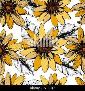Beautiful yellow sunflower seamless pattern without background for your own design, fabric, texture, textile, wrapping paper, wallpaper, card, web des Stock Vector