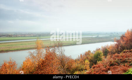The beautiful river landscape of the river Nederrijn at the Driel dam in Gelderland in The Netherlands Stock Photo