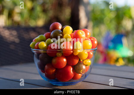 Fresh organic tamatoes on a table Stock Photo
