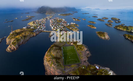 Most remote soccer ground in the world - on Henningsvaer islands, Lofoten Stock Photo