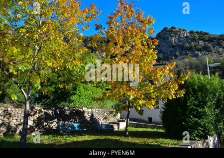 The monastery Abbaye de St. Martin de Canigou in the pyrenees mountains in France Stock Photo