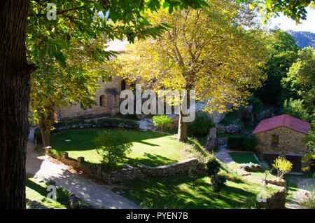 The monastery Abbaye de St. Martin de Canigou in the pyrenees mountains in France Stock Photo