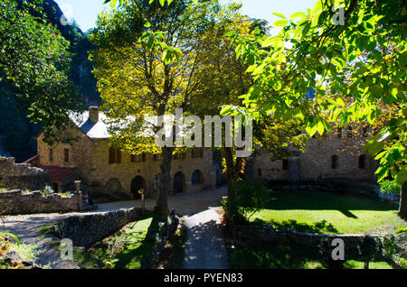 The monastery Abbaye de St. Martin de Canigou in the pyrenees mountains in France Stock Photo