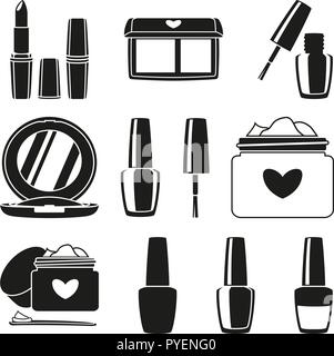 11 black and white makeup silhouette elements Stock Vector