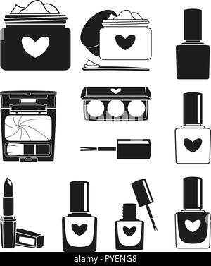11 black and white make up silhouette elements Stock Vector