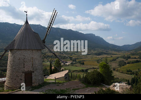 Windmill in Cucugnan in the Aude area in France Stock Photo