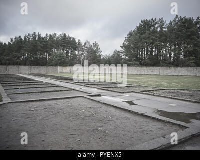 Orianenburg, Germany - December 12, 2017: Shot of the walls at the Sachsenhausen Concentration camp Stock Photo