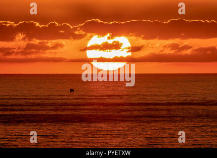 The sun sets over the Mediterranean sea at Paphos, Cyprus. Stock Photo