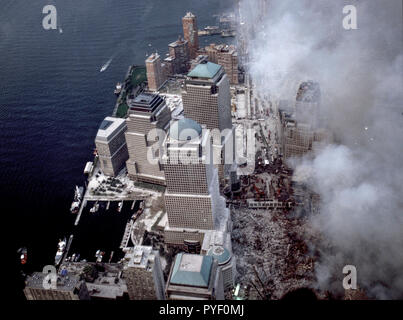 Sep 13, 2001 - Aerials of the smoldering World Trade Center, Ground ...