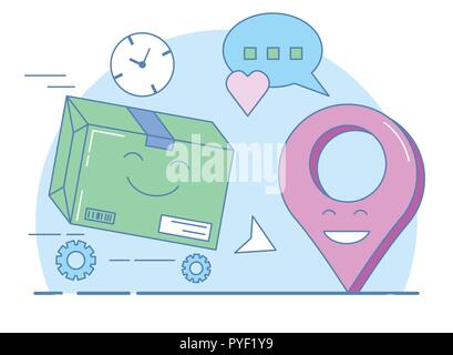 Gift delivery, Packed box and geolocation symbol Stock Vector
