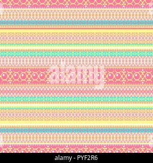 Abstract ethnic seamless pattern, vector illustration, vintage ornamental background. Ornate horizontal multicolor colorful tracery for fabric design, Stock Vector