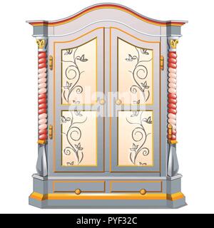 Vintage wardrobe with patterned ornament isolated on white background. Vector illustration. Stock Vector