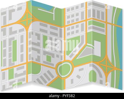 Folded city map. Abstract cartography Stock Vector