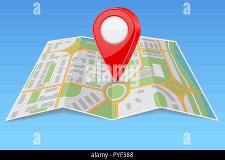 Abstract city map paper folded with location marker Stock Vector