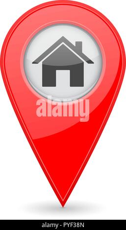 Home location marker. Red 3d icon Stock Vector
