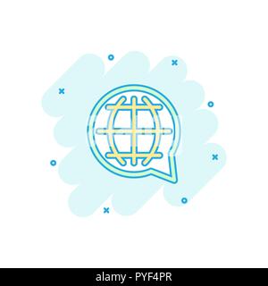 Vector cartoon choose or change language icon in comic style. Globe world communication sign illustration pictogram. World business splash effect conc Stock Vector