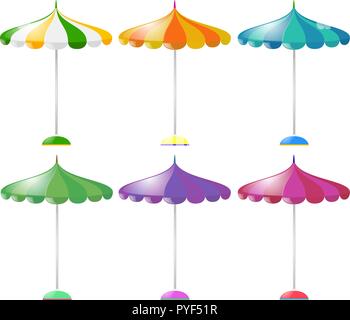 Beach umbrella in six different colors illustration Stock Vector