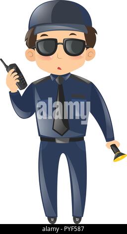Security guard with radio and torch illustration Stock Vector Image ...