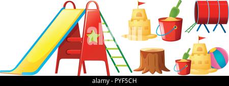 Different types of play stations at playground illustration Stock Vector