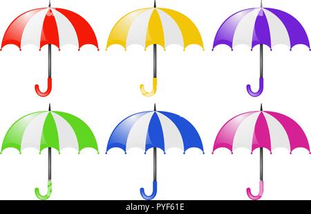 Six umbrellas in different colors illustration Stock Vector