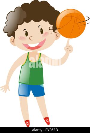 Boy spinning basketball on finger illustration Stock Vector