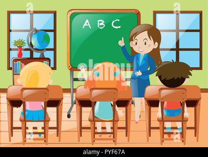 Draw students and teacher teaching in class for school. Stock Vector |  Adobe Stock