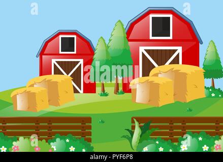 Farm nature with barns landscape scene illustration Stock Vector Image ...