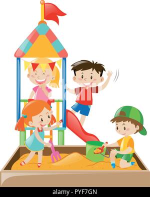 Children playing in the sandbox illustration Stock Vector