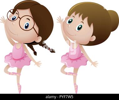 Two girls in ballet outfit dancing illustration Stock Vector