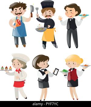 People doing different jobs in restaurant illustration Stock Vector