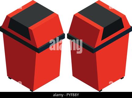Trashcans in red from two different angles illustration Stock Vector