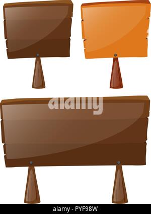 Three wooden signs on white background illustration Stock Vector