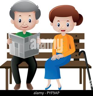 Grandfather and grandmother sitting on the seat illustration Stock Vector