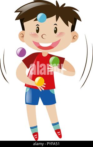 Boy juggling colorful balls illustration Stock Vector