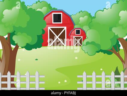 Scene with red barns in the field illustration Stock Vector Image & Art ...