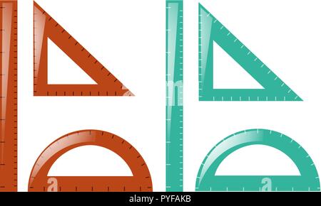 Rulers and triangles in brown and blue illustration Stock Vector