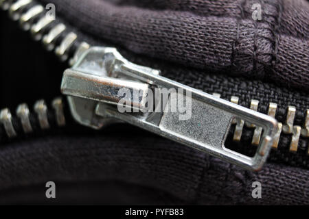 Metallic zipper, detail Stock Photo