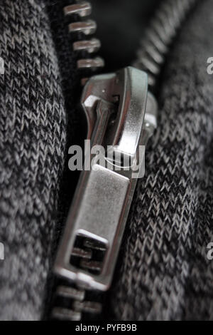 Metallic zip, detail Stock Photo