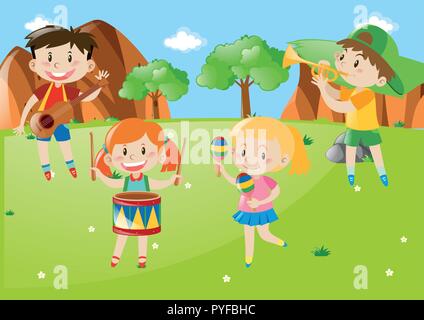 Girl playing music in the park illustration Stock Vector