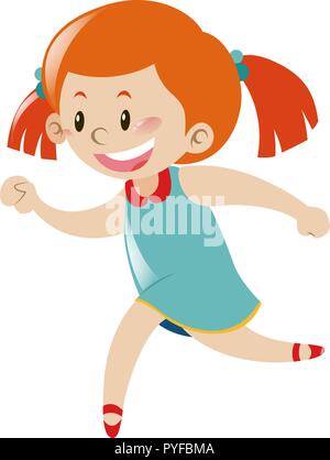 Little girl in blue dress running illustration Stock Vector