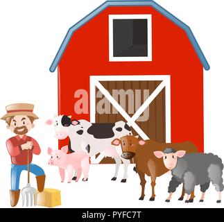 Many farm animals and farmer illustration Stock Vector Image & Art - Alamy