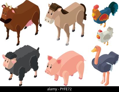 3D design for farm animals illustration Stock Vector