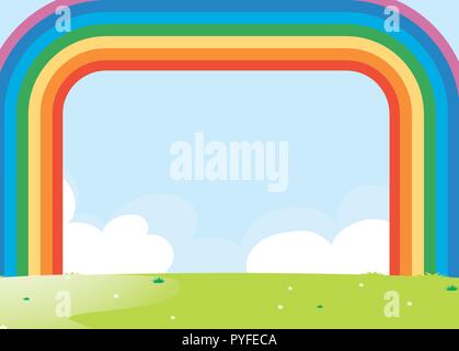 Frame design with rainbow over the field illustration Stock Vector